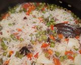 A picture of step 6 of Veg Pulao with seasonal winter Vegetables.