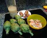 Foto del paso 1 de la receta: Alcachofas rellenas de langostinos, jamón y champis Portobello