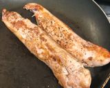 A picture of step 1 of Pork tenderloin with mushroom, shallot and tarragon sauce.