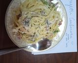 A picture of step 7 of Carbonara Fettuccine.