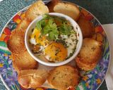 A picture of step 6 of Baked Eggs with Sofrito and Oven-Roasted Turkey Ham.