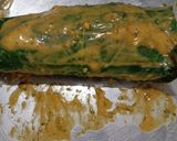 A picture of step 4 of Alu vadi (colacasia leaves fritters).