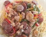 Chicken, Shrimp, & Sausage with Alfredo Sauce on Angle Hair Pasta recipe step 5 photo
