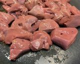A picture of step 2 of Lebanese style beef liver with pomegranate molasses.