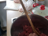 Estofado hambriento de pollo y carne