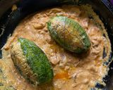 A picture of step 7 of Stuffed Karele or Bitter Gourd with Chicken Qeema in Kashimiri style.