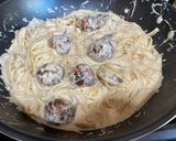 A picture of step 5 of Fettuccine Alfredo with Italian Meatballs & Mushrooms.
