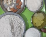 A picture of step 1 of Singhara Atta ladoo.