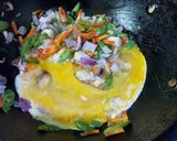 A picture of step 2 of Scrambled Egg with Leftover Vegetables and Cheese.