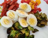 A picture of step 1 of Stir fried veggies served with hard boiled eggs!.