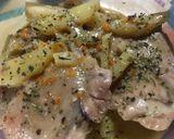Foto del paso 3 de la receta: Pollo al sartén con crema y papas