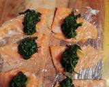 Salmon,aubergine and spinach skewers with red pepper dressing recipe step 6 photo