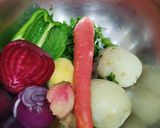 A picture of step 1 of Bread Potato Beet Roll Kebabs.