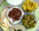 A picture of step 8 of Rice, lentil fry,dal,sim jhal,aloo cuarri,egg fry,dhoy.