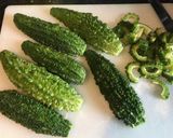 A picture of step 1 of Bitter Gourd Curry: (Karele ki Sabzi).