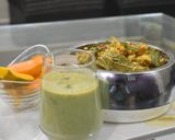 A picture of step 16 of Kathal biryani with pudina dhania chhachh.