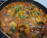 A picture of step 8 of Vidarbha special Nagpuri style Wanga batata Saoji masala bhaji.