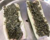 A picture of step 3 of Lauki Pizza with Pesto.