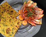 A picture of step 4 of Methi ka paratha with tomato chutney.