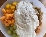 A picture of step 4 of Fruit Tempeh Yogurt Pasta Salad.