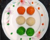 A picture of step 8 of Tri colour coconut ladu.