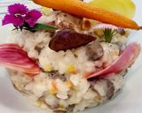Une image de l'étape 8 de Risotto aux Ris de Veau forestier Carottes rôties Pickles de légumes et Chips de Vitelotte.