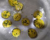 A picture of step 1 of Methi Thepla with boondi Raita and Sweet Mango pickle.