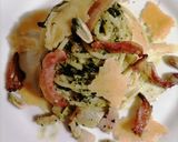 A picture of step 4 of Spaghetti with Guanciale, Tuscan Kale Pesto, Pistachios, and Parmesan Crisps.