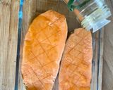 Une image de l'étape 1 de Patate douce rôtie au four, farcie au chèvre et comté.
