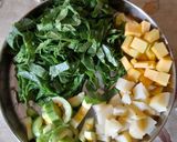 A picture of step 2 of Pui Saag or Malabar Spinach.