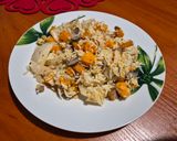 Vegán vöröslencsés–édesburgonyás gombás basmati rizs növényi tejszínnel tepsiben recept fázis 5 fotója