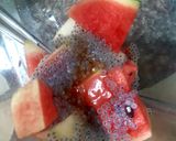 รูปขั้นตอนการทำที่ 1 ของ พุดดิ้งแตงโมปั่นแมงลักชาเขียว 🍉 & 🍵 LemonBasil Seed Pudding