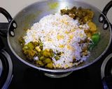 A picture of step 3 of Mushrooms and Soya Biryani with veggies.