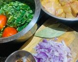 A picture of step 1 of Methi Chicken (Chicken in fenugreek gravy).