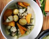 Hình bước làm 3 của món Nui nấu nấm gà trứng non