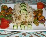 A picture of step 6 of Egg fried rice with chicken shahlik sticks.