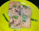 A picture of step 10 of Tricolour dhoklas.