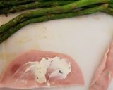 A picture of step 2 of My Asparagus Wrapped in soft cheese and Ham.
