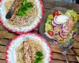Hình bước làm 7 của món Mỳ ý cá hồi sốt kem nấm và salad cá hồi