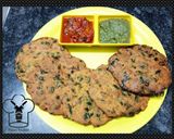 A picture of step 14 of Besan methi ki poori with tomato chutney.