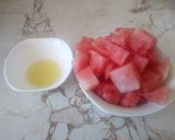 A picture of step 1 of Watermelon & lime juice #Teamcontest#Bigfive#kidsmenu#drink.