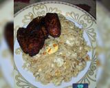 A picture of step 7 of Jollof rice with scrambled eggs.