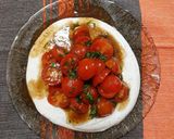 A picture of step 5 of Marinated Tomatoes with Greek Yogurt Sauce.