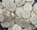 A picture of step 1 of Aratikaya Vepudu/Raw Banana Fry.