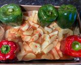 A picture of step 3 of Greek Stuffed peppers (known as “politika gemista” in Greek).