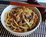 Φωτογραφία βήματος 7 της συνταγής Noodles με μοσχάρι, μανιτάρια, λαχανικά και teriyaki sauce