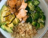 A picture of step 2 of Salmon Quinoa Broccoli Avocado Bowl.