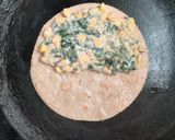 A picture of step 3 of Desi corn spinach quesadilla.