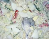 A picture of step 6 of Chinese cabbage salad garnish wt beetroot.