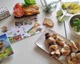 Foto del paso 9 de la receta: Menú del 40 aniversario de Zelda, tortilla, brocheta de carne y setas, arroz cremoso y manzana-miel